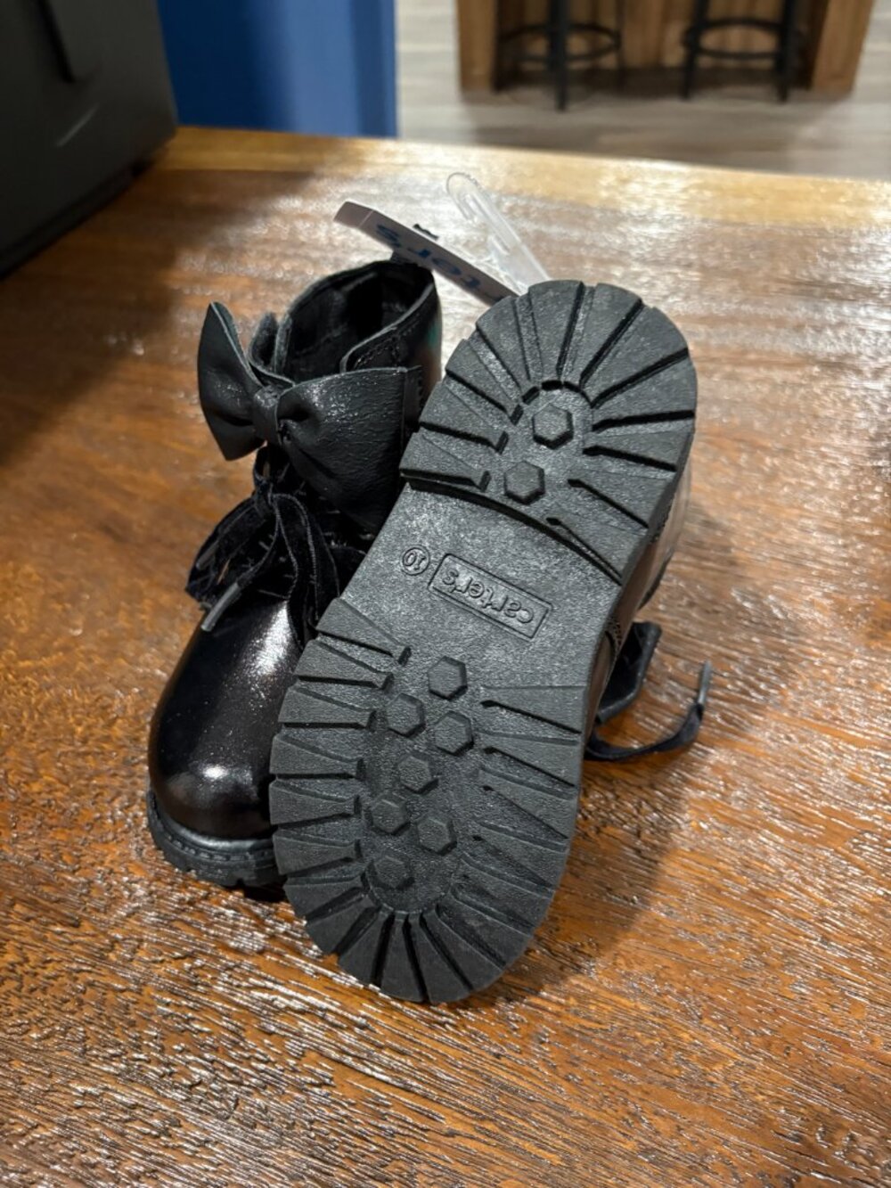 Carter's Girl's Black sparkle & bow black combat lace up boots shoes NEW - Picture 4 of 4